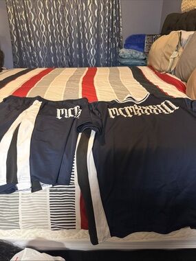 Men's Navy Athletic Short and Jersey Set with White Stripe